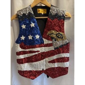 VTG Small Sequin Snap Vest American Flag USA Bald Eagle 250TH Anniversary Of USA